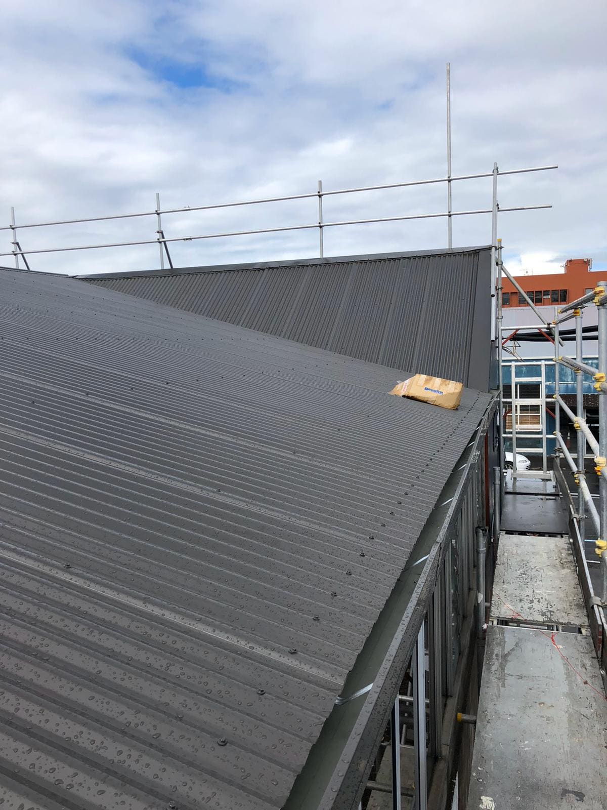 New roofing with edge protection still in place